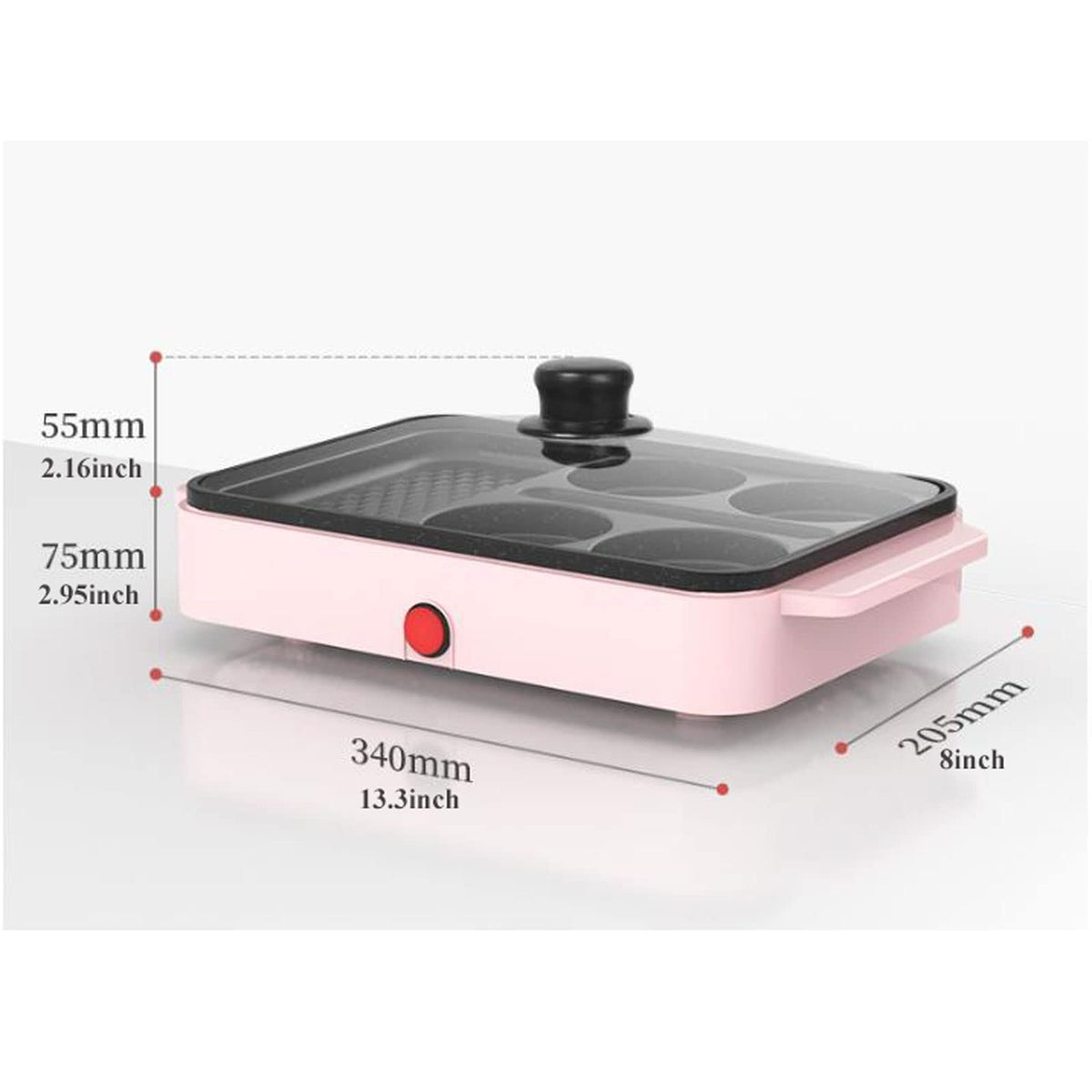Mini Electric Breakfast Griddle with Divided Nonstick Pan & Glass Lid