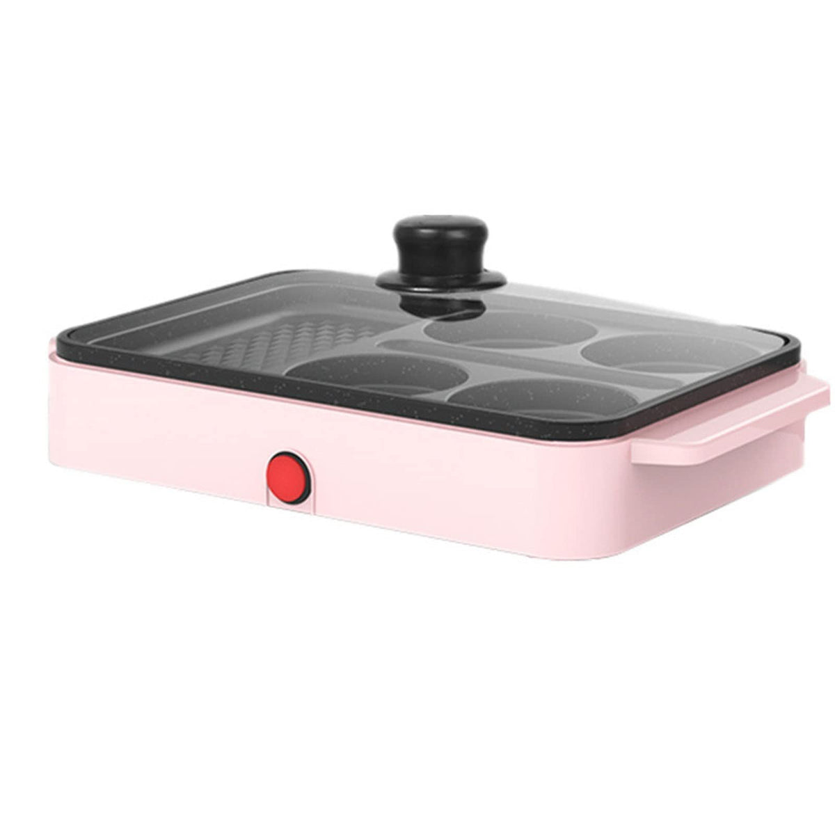 Mini Electric Breakfast Griddle with Divided Nonstick Pan & Glass Lid
