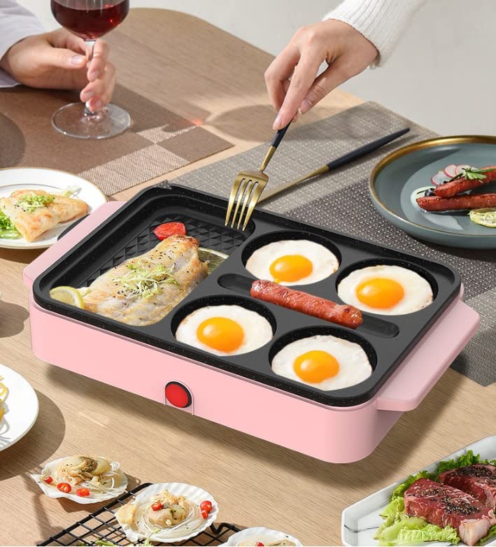Mini Electric Breakfast Griddle with Divided Nonstick Pan & Glass Lid