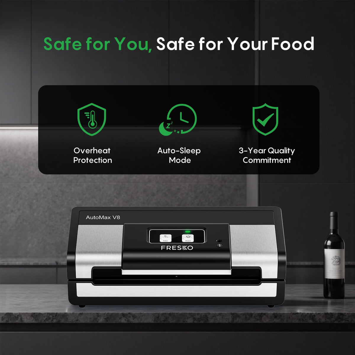 95kPa Automatic Vacuum Sealer with Dry & Moist Modes and Built-In Cutter