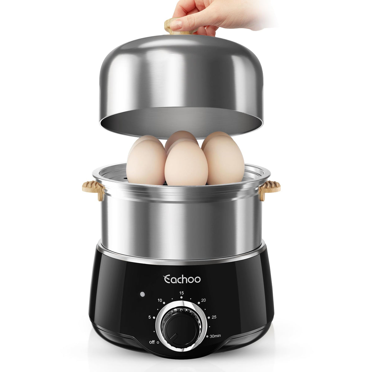 2-Tier Stainless Steel Egg Cooker & Vegetable Steamer with Timer