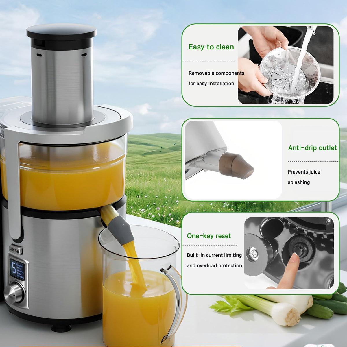 1250W Centrifugal Juicer with 3.34-Inch Wide Feed Chute