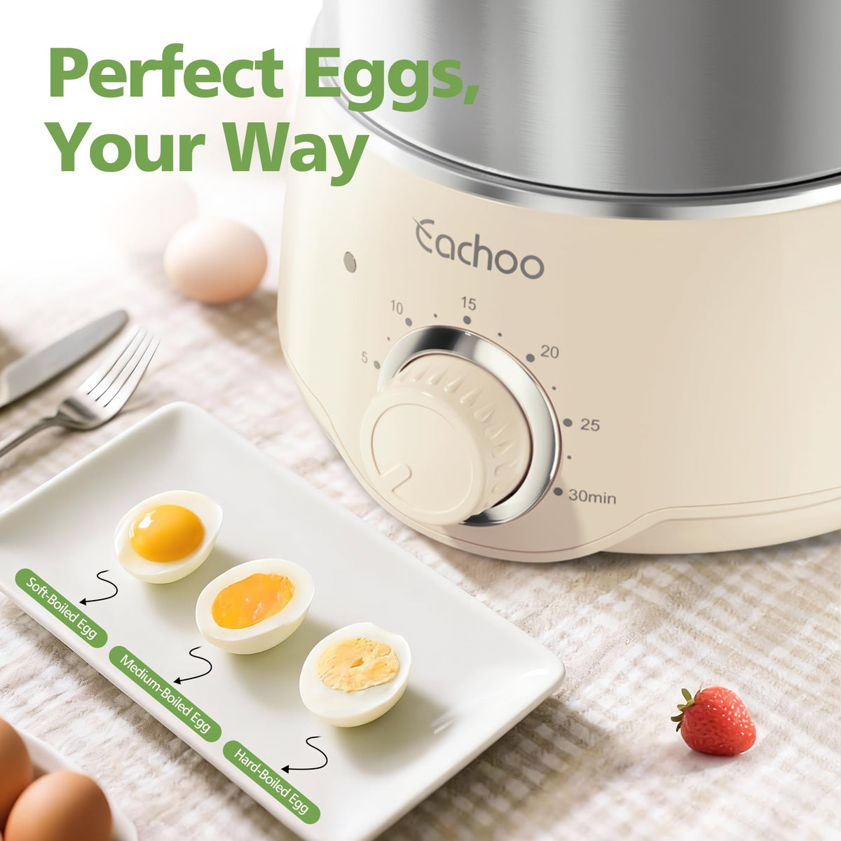 2-Tier Stainless Steel Egg Cooker & Vegetable Steamer with Timer