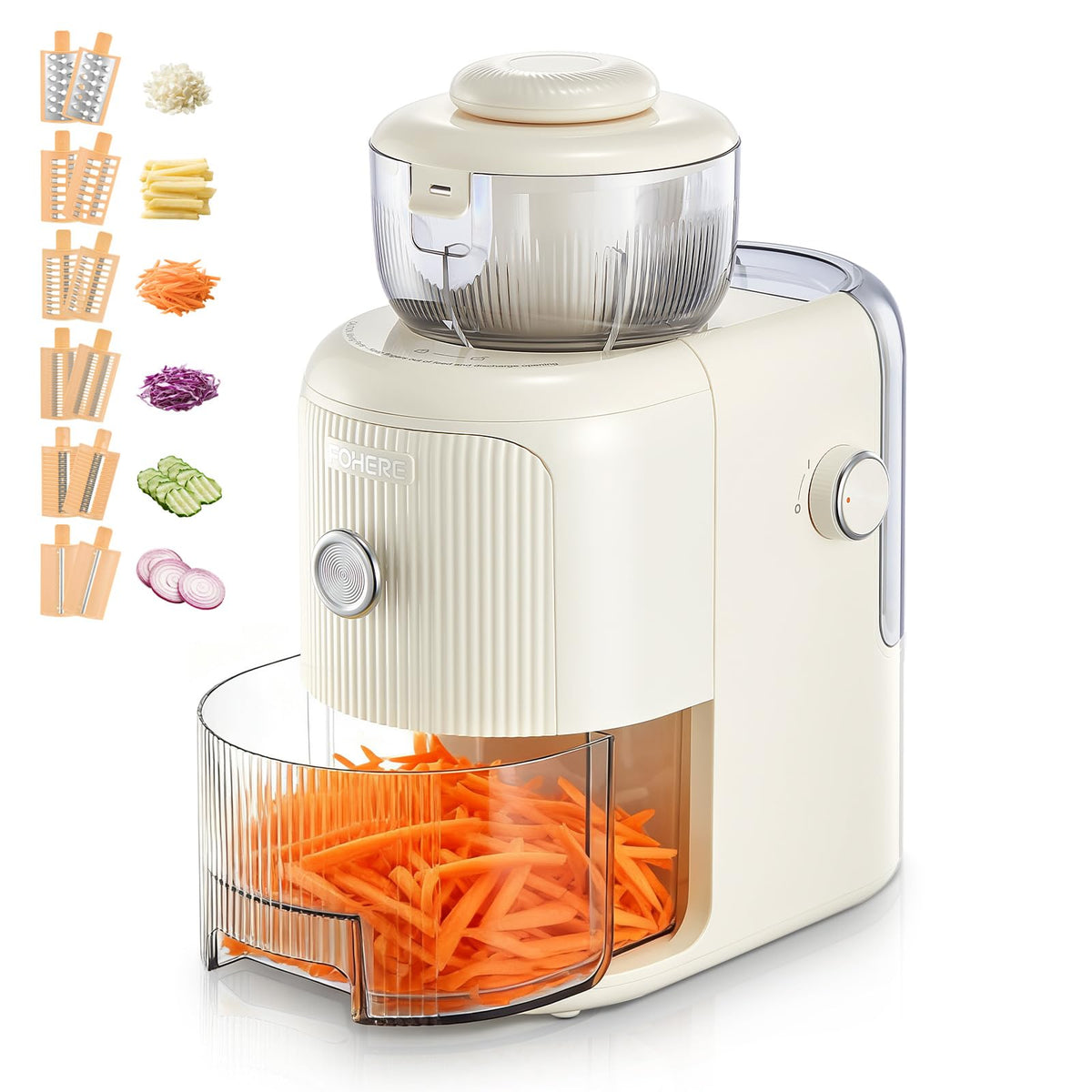 FOHERE Electric Cheese Grater, 6 in 1 Slicer Shredder for Kitchen