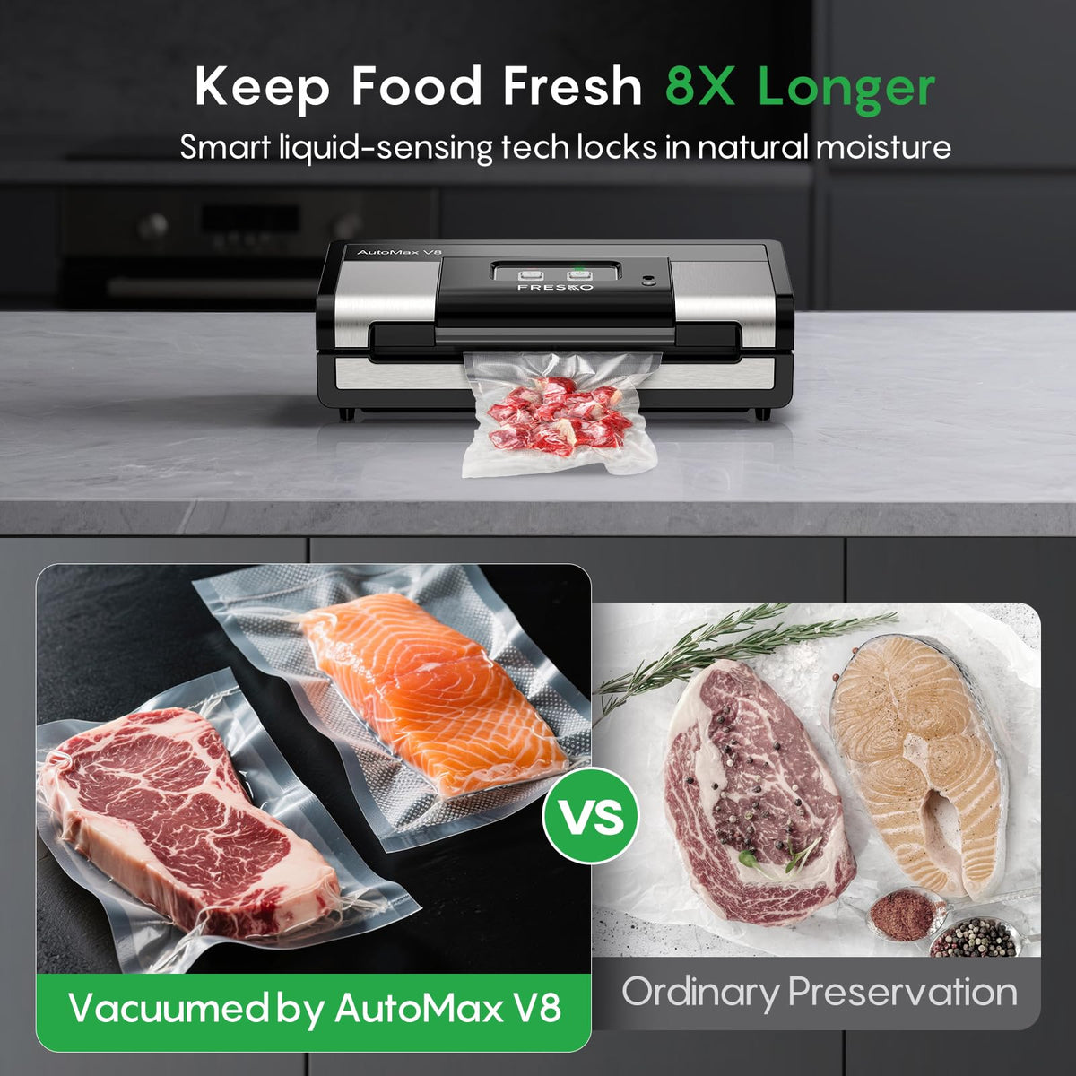 95kPa Automatic Vacuum Sealer with Dry & Moist Modes and Built-In Cutter