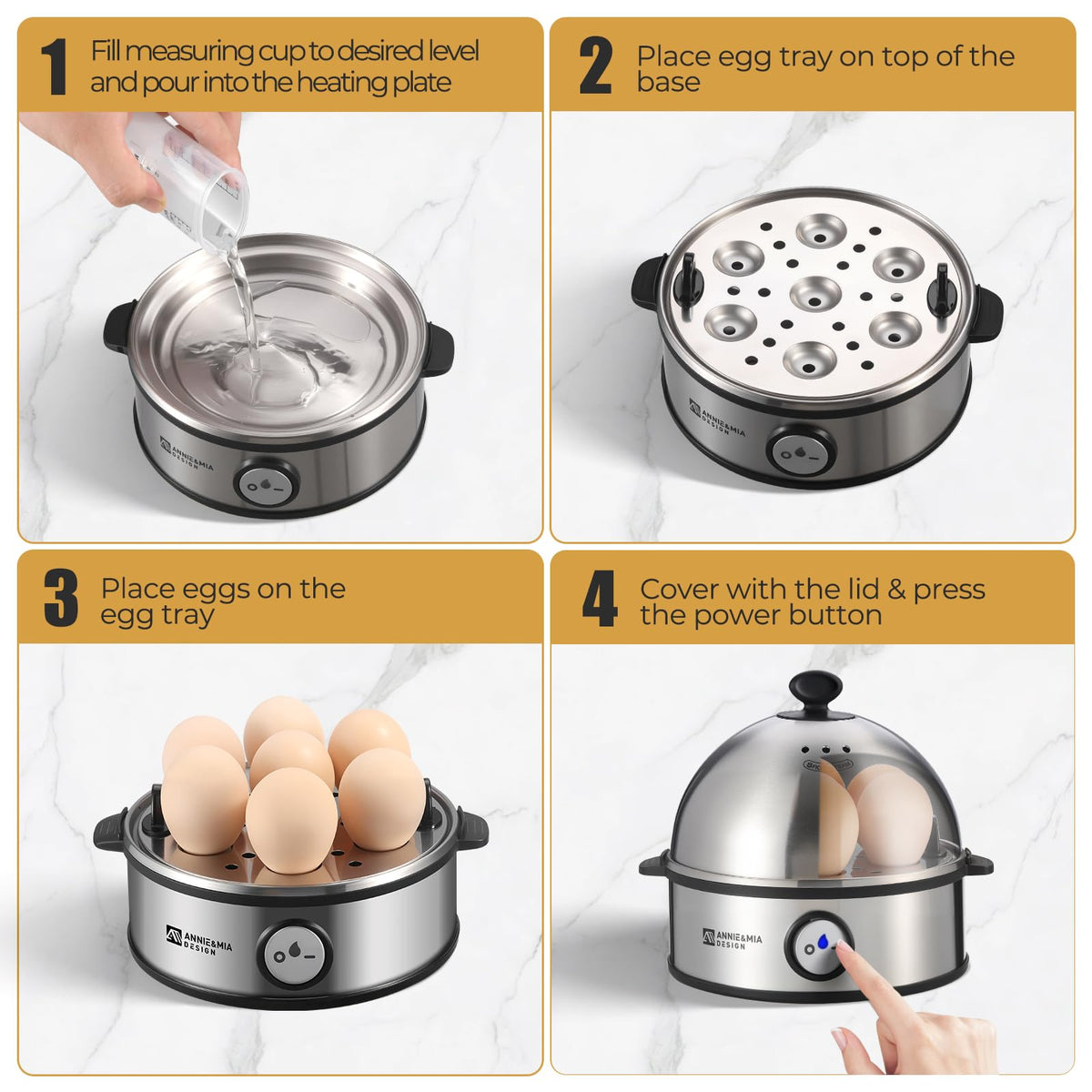 7-Egg Stainless Steel Electric Egg Cooker & Poacher, 360W