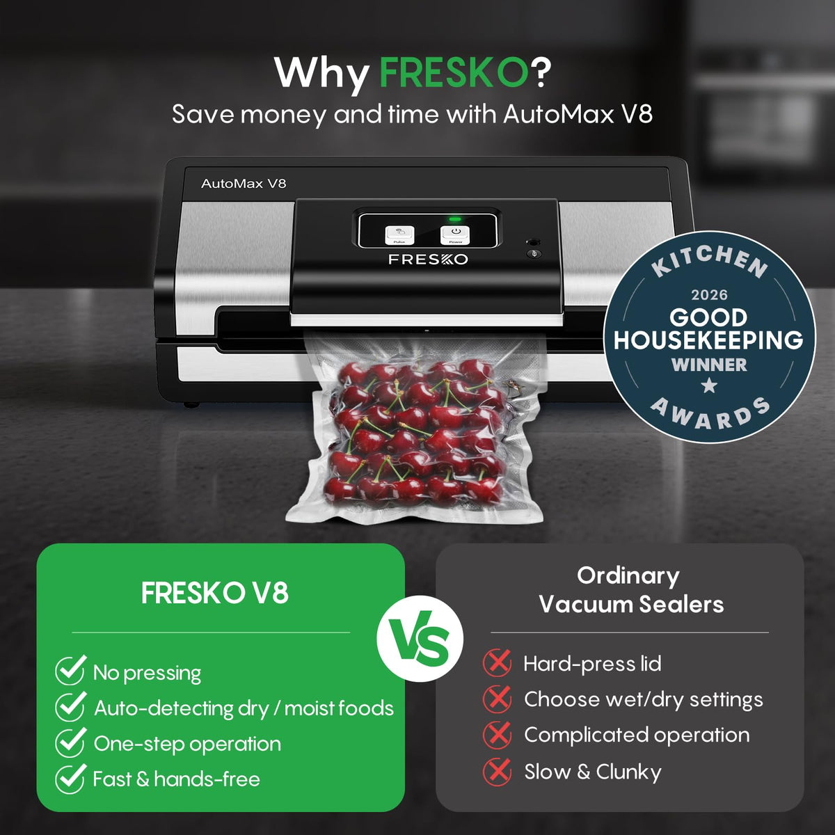 95kPa Automatic Vacuum Sealer with Dry & Moist Modes and Built-In Cutter