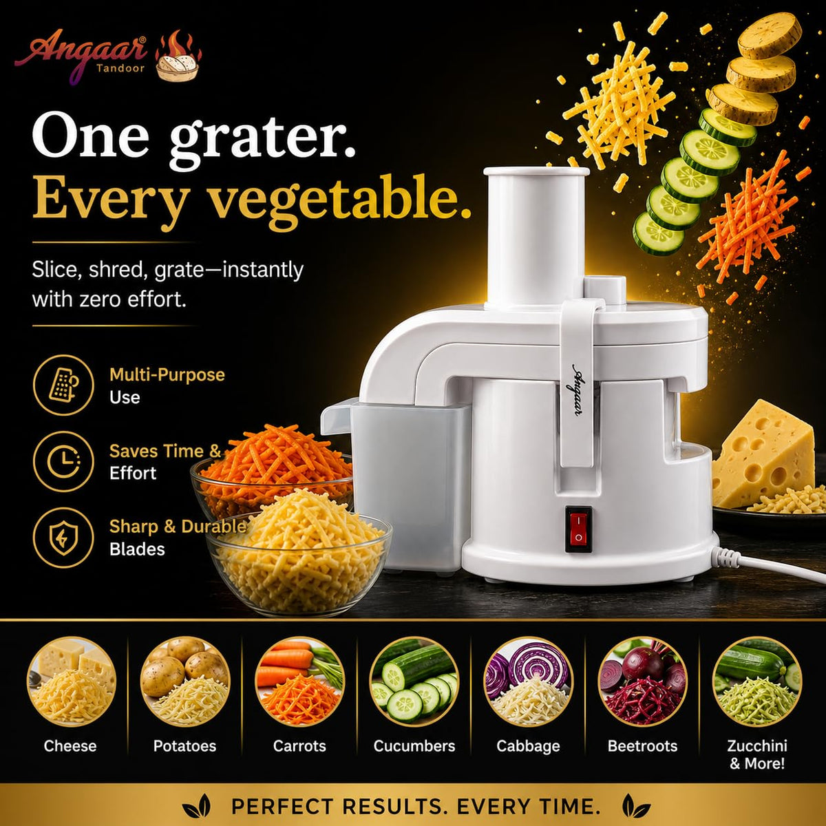 1000W Electric Vegetable Grater & Slicer with 4 Stainless Steel Blades
