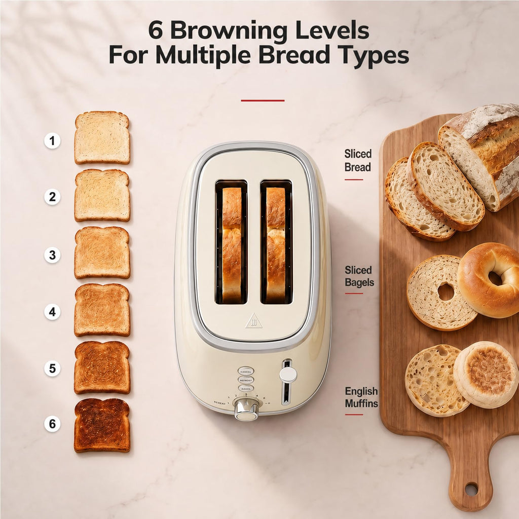 Retro 2-Slice Stainless Steel Toaster with 6 Browning Settings