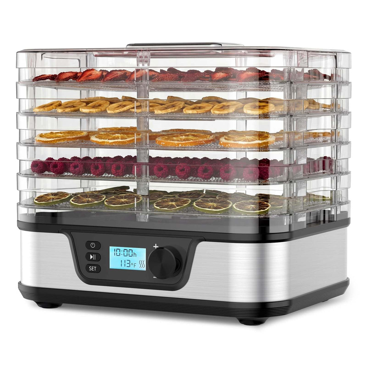 Food Dehydrator with 5 Stainless Steel Trays & 72-Hour Timer