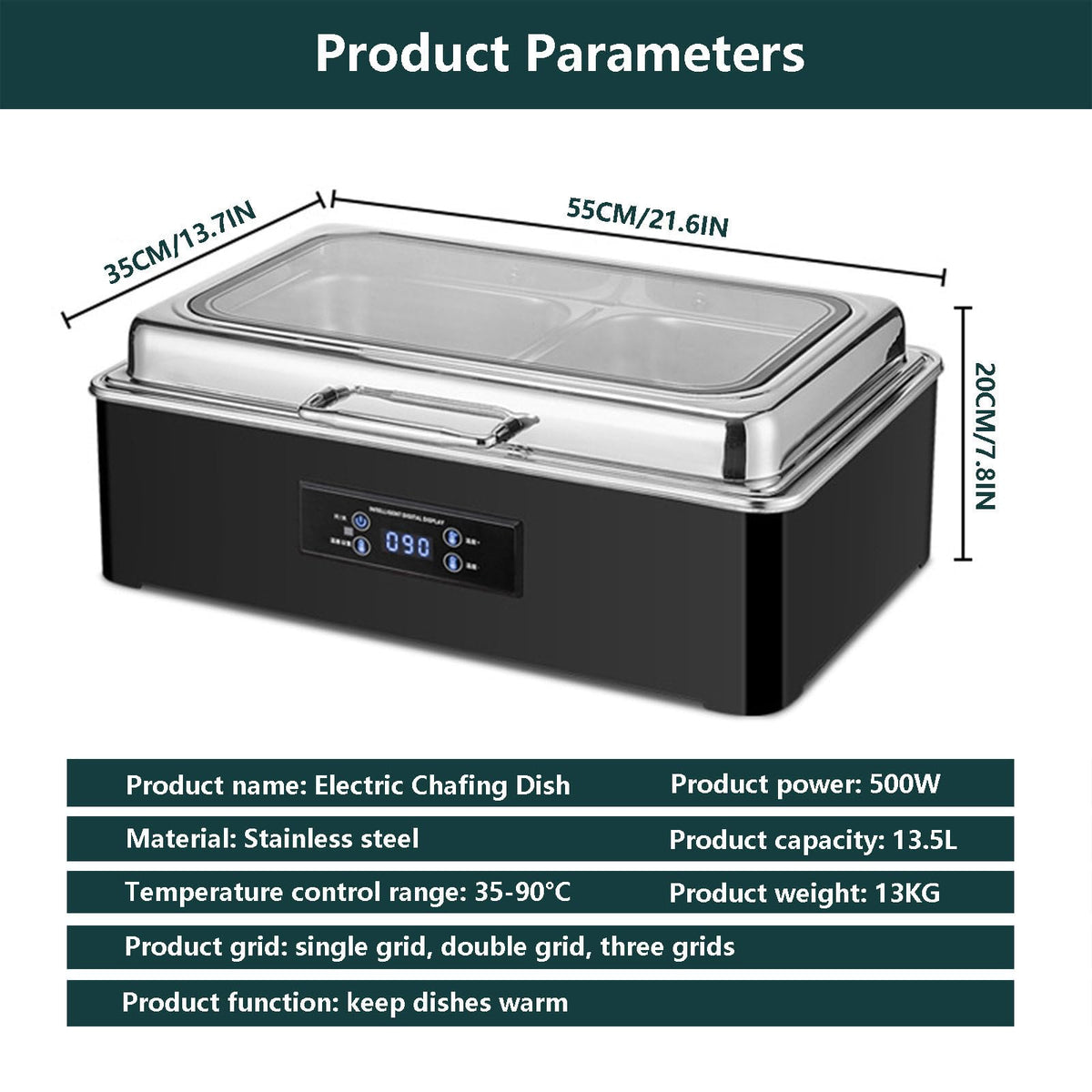 13.5L Electric Buffet Food Warmer with Temperature Control