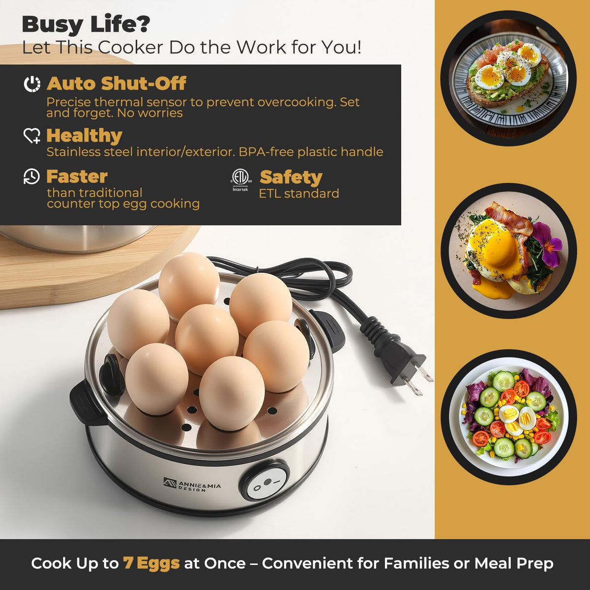 7-Egg Stainless Steel Electric Egg Cooker & Poacher, 360W