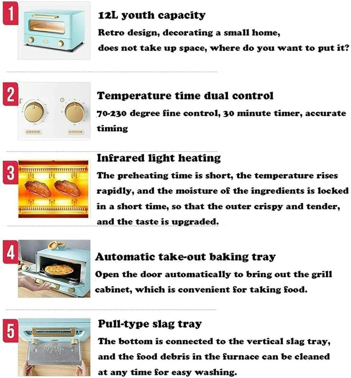 12L Mini Convection Toaster Oven with Timer & Grill