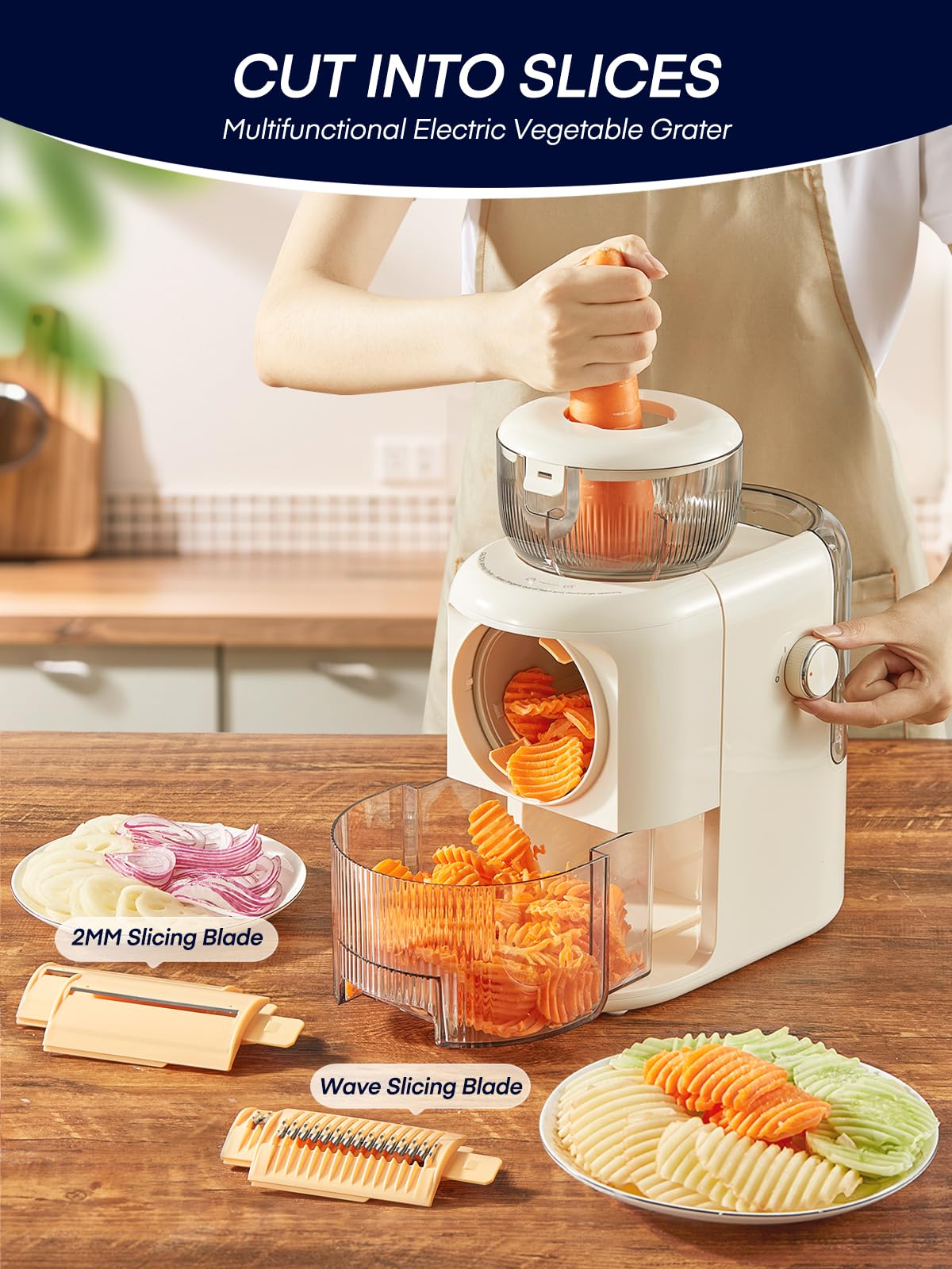 FOHERE Electric Cheese Grater, 6 in 1 Slicer Shredder for Kitchen