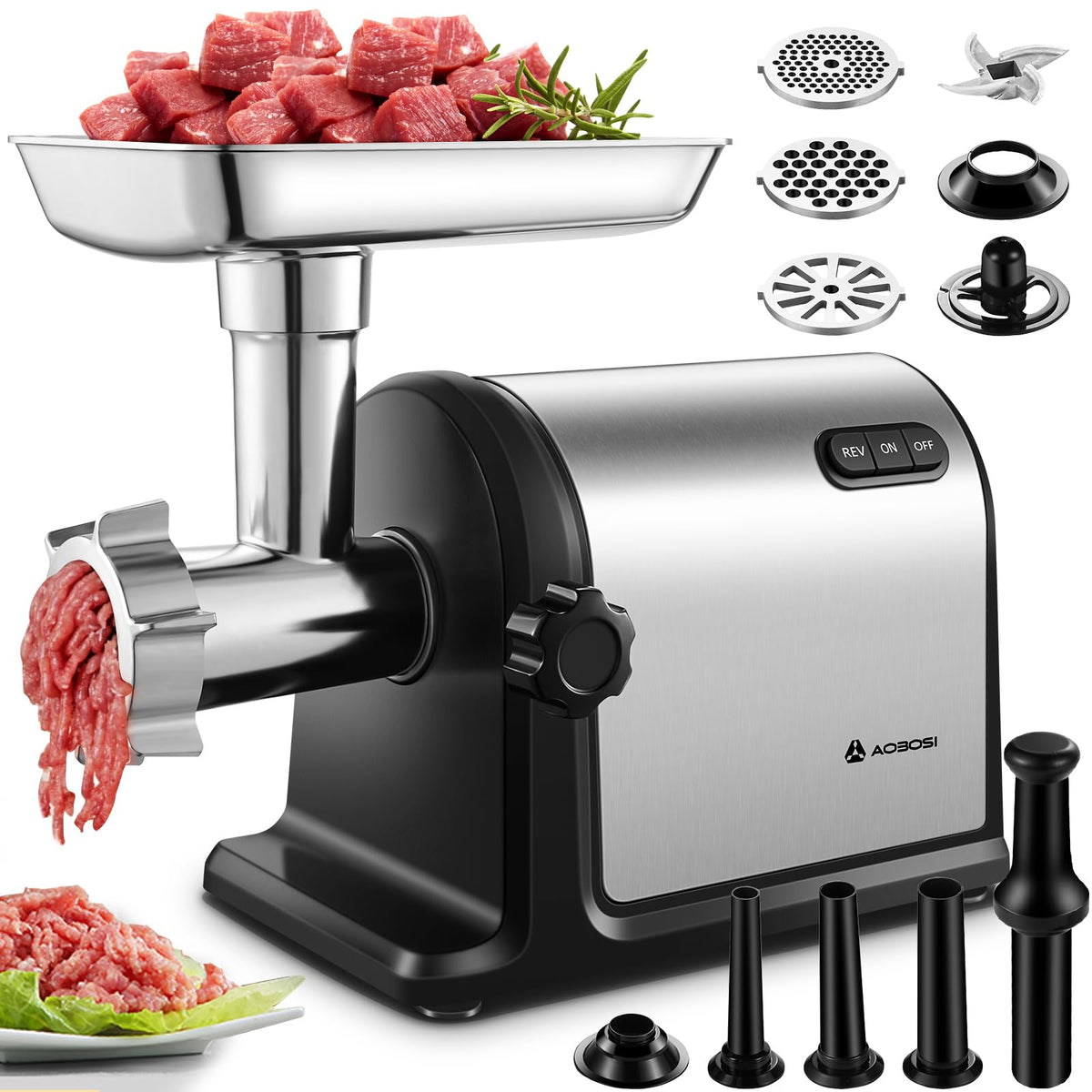 3000W Heavy-Duty Electric Meat Grinder with Sausage & Kubbe Attachments
