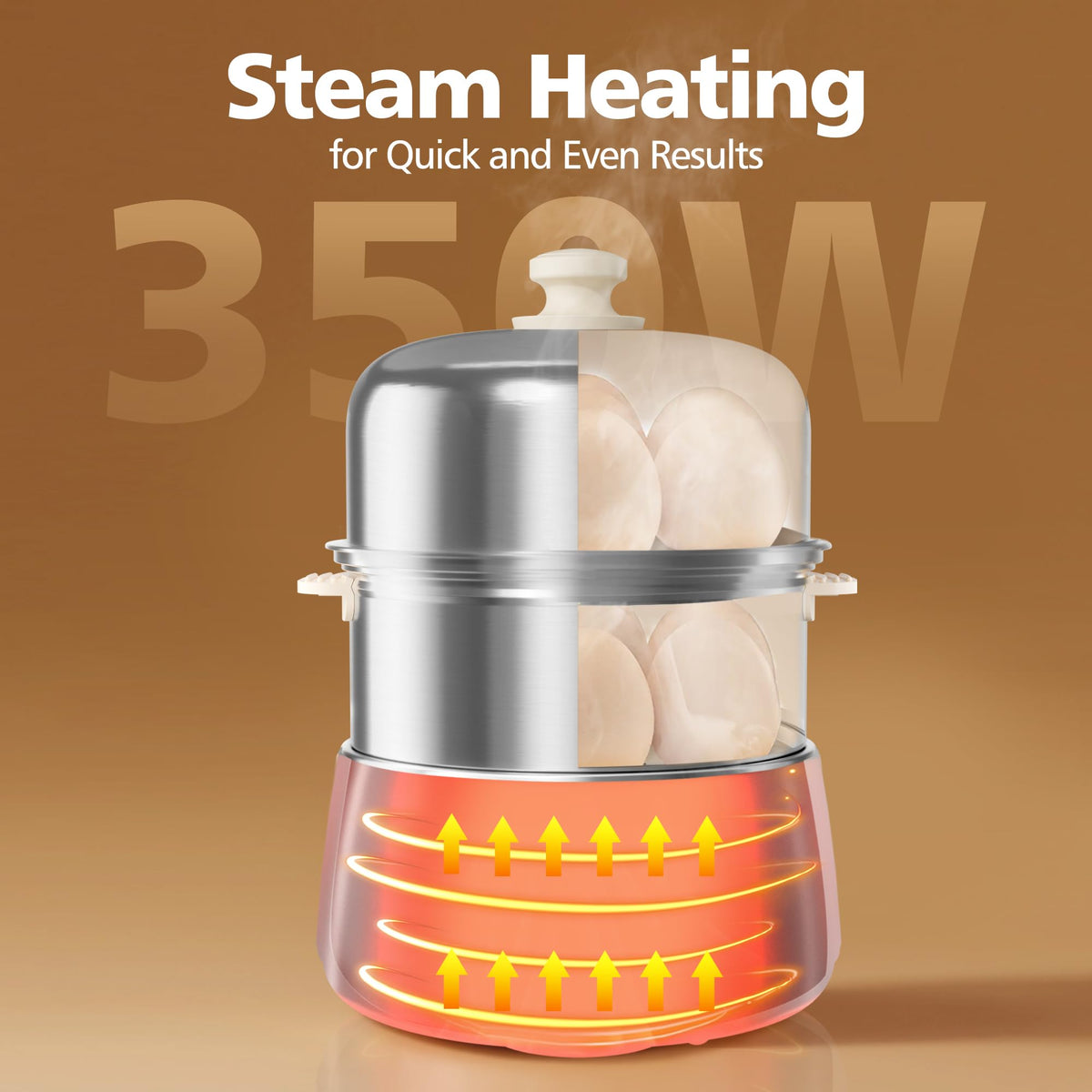 2-Tier Stainless Steel Egg Cooker & Vegetable Steamer with Timer