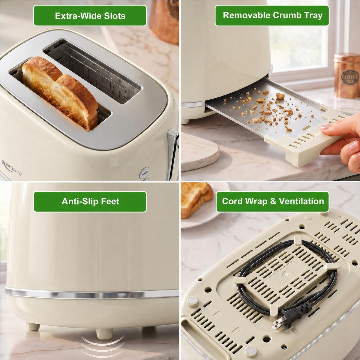 Retro 2-Slice Stainless Steel Toaster with 6 Browning Settings