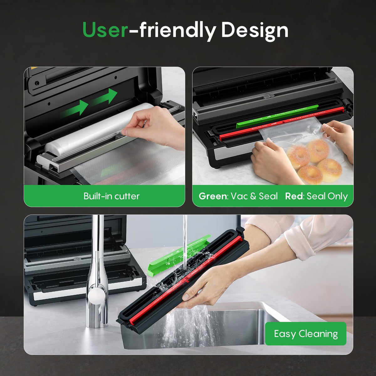 95kPa Automatic Vacuum Sealer with Dry & Moist Modes and Built-In Cutter