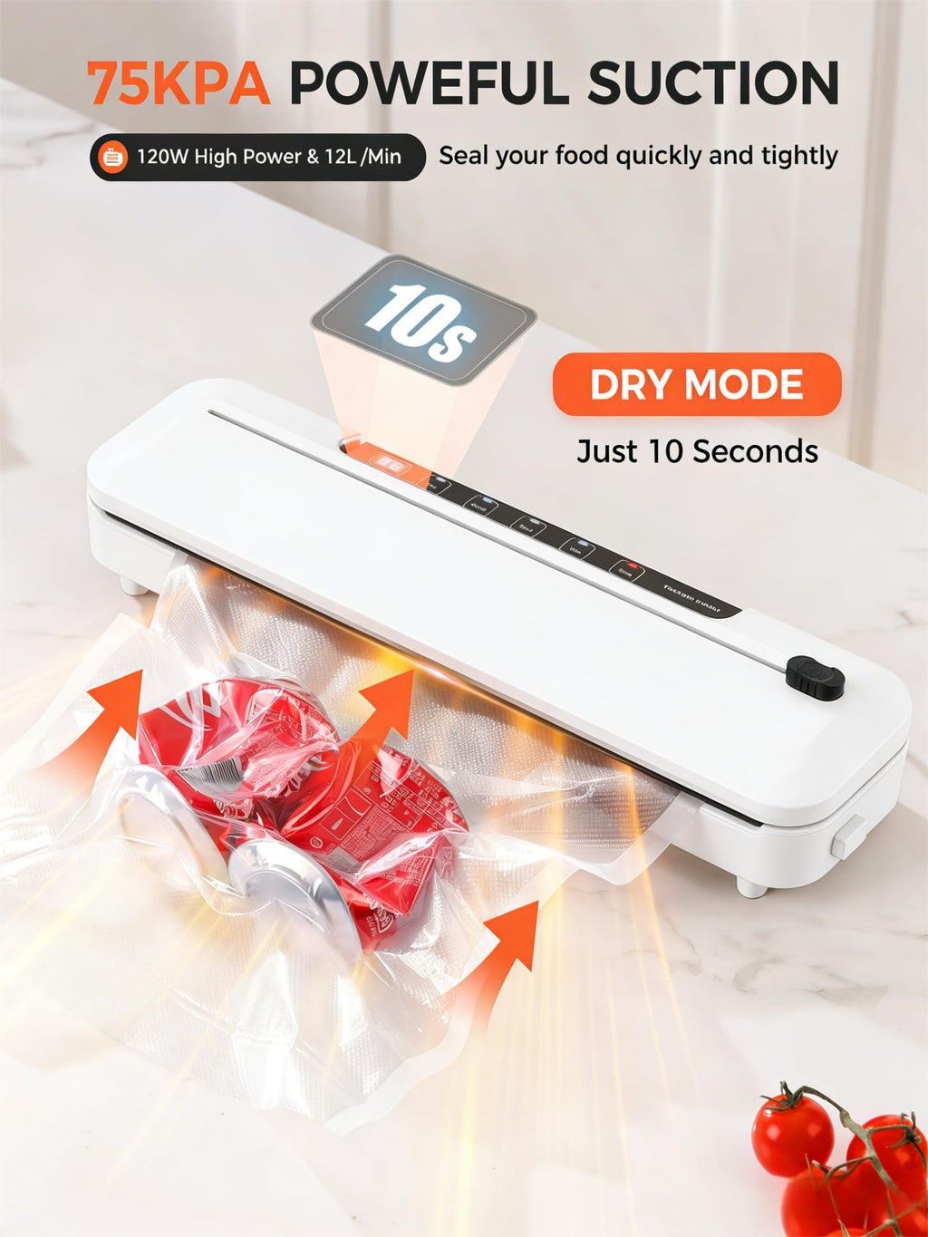 Vacuum Sealer Machine 75KPa, 6-in-1 Dry/Moist Modes, Digital Timer