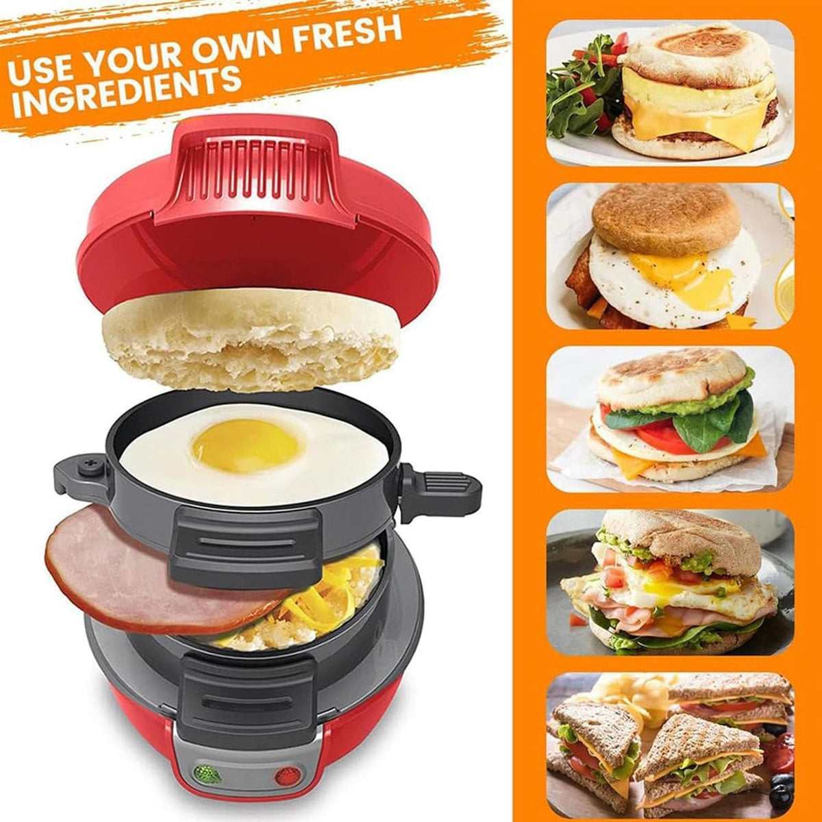 Electric Burger & Breakfast Sandwich Maker with Nonstick Griddle