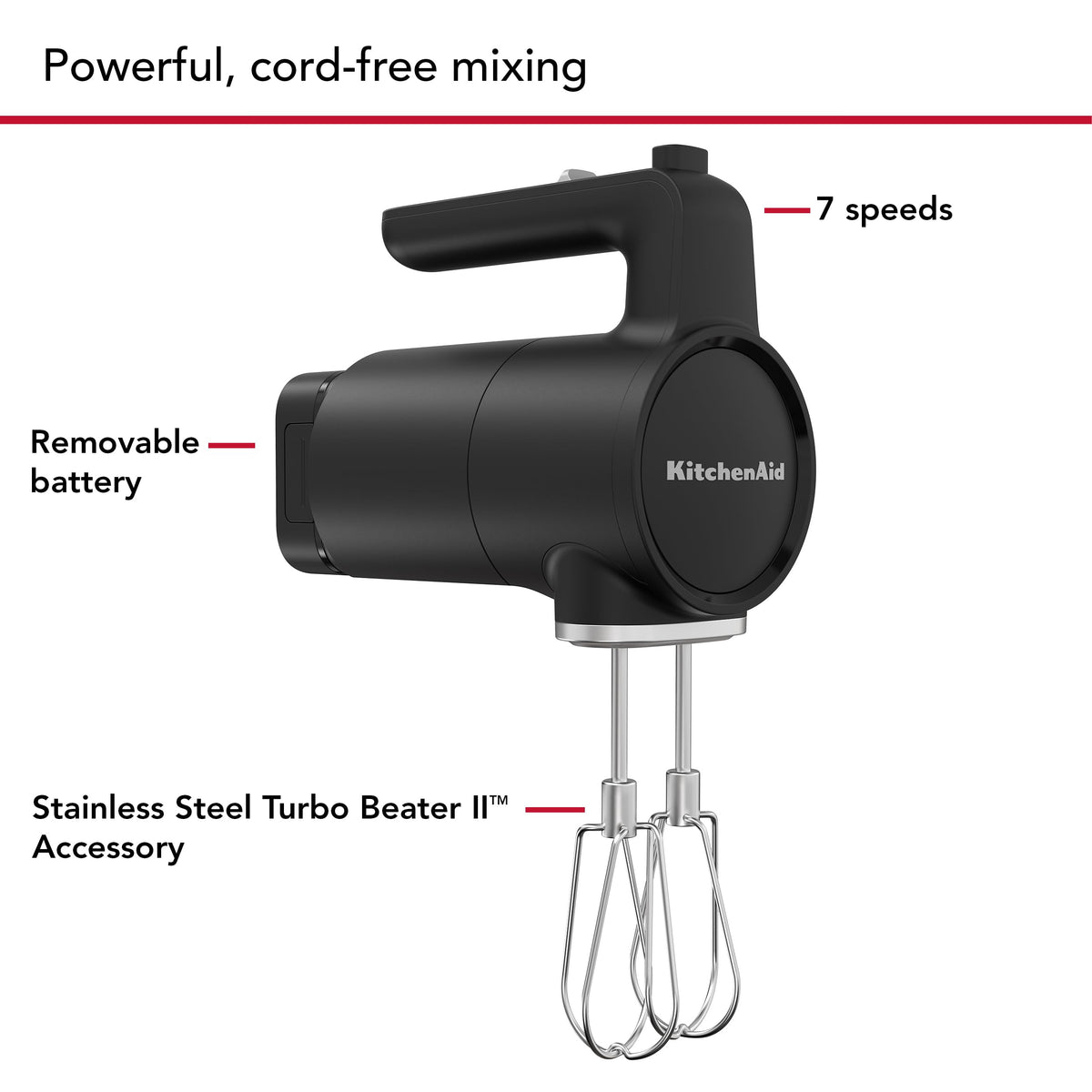 Cordless Hand Mixer with 7-Speed Control & Stainless Steel Beaters