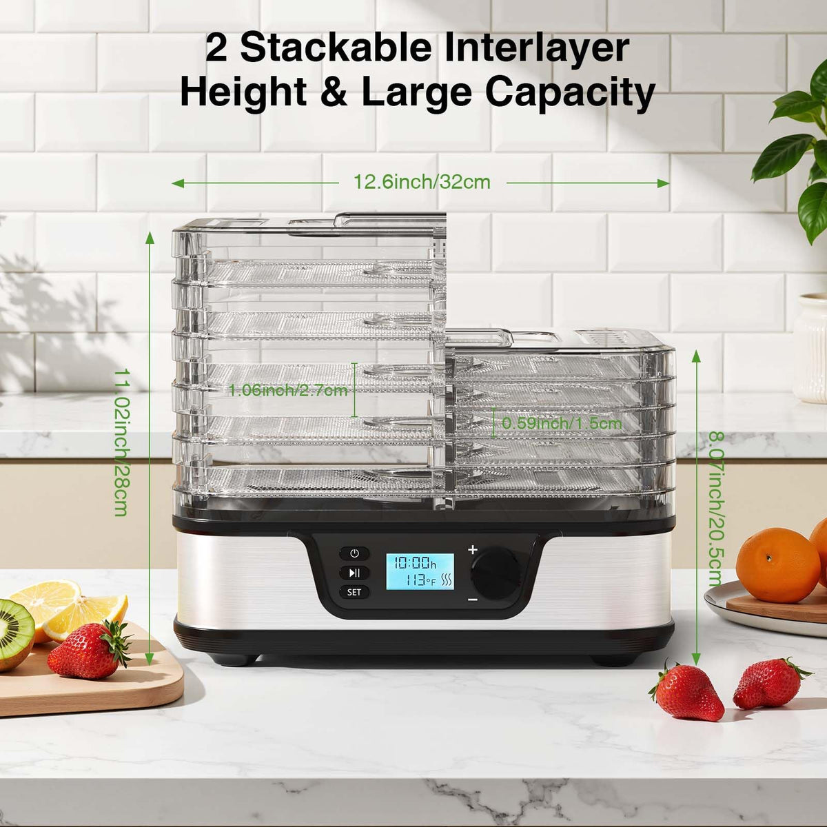 Food Dehydrator with 5 Stainless Steel Trays & 72-Hour Timer
