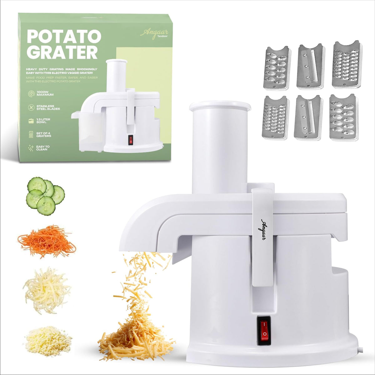 1000W Electric Vegetable Grater & Slicer with 4 Stainless Steel Blades