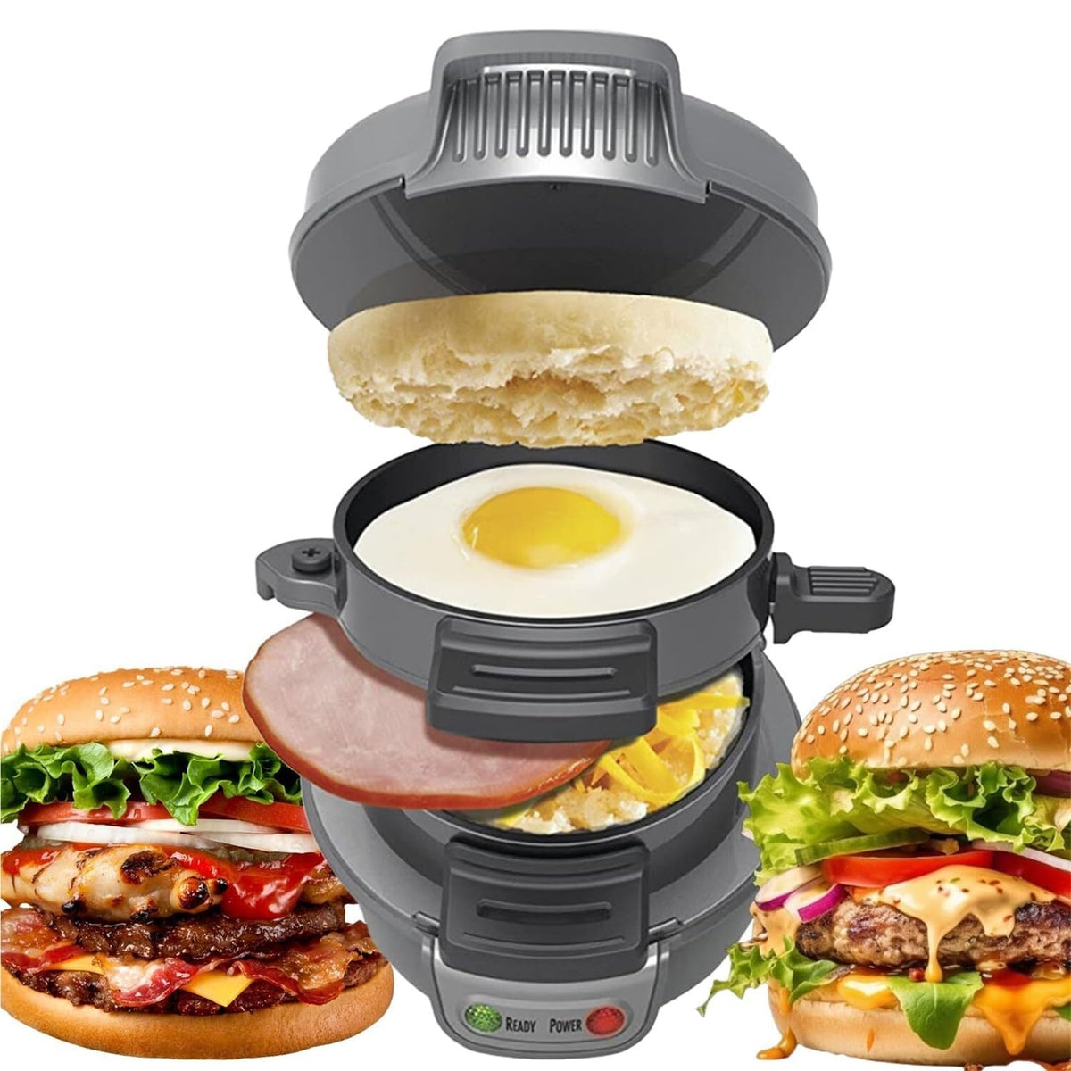 Electric Burger & Breakfast Sandwich Maker with Nonstick Griddle