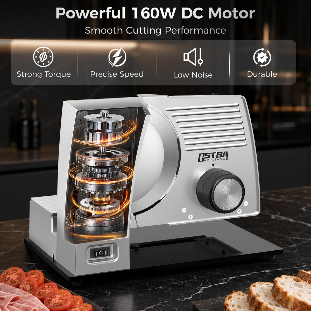 160W Electric Meat Slicer with Adjustable 0–22mm Thickness & 2 Blades