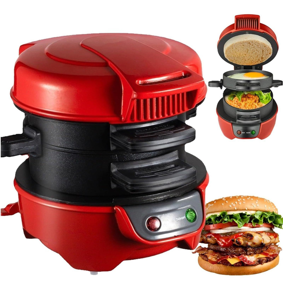 Electric Burger & Breakfast Sandwich Maker with Nonstick Griddle