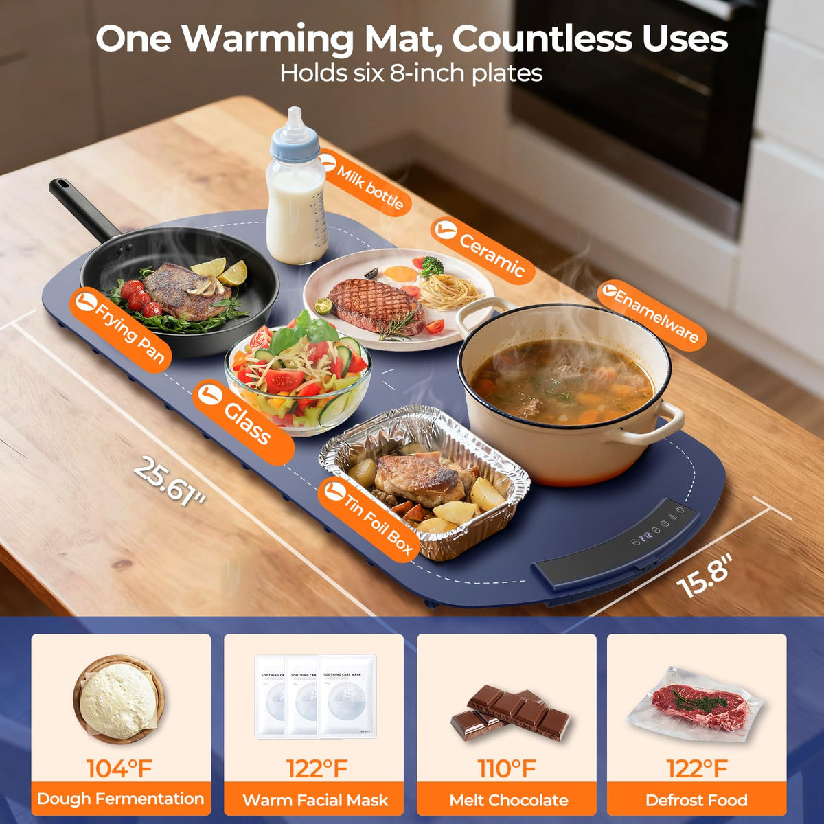 Silicone Food Warming Mat with 7 Temperature Settings & 5-Hour Timer