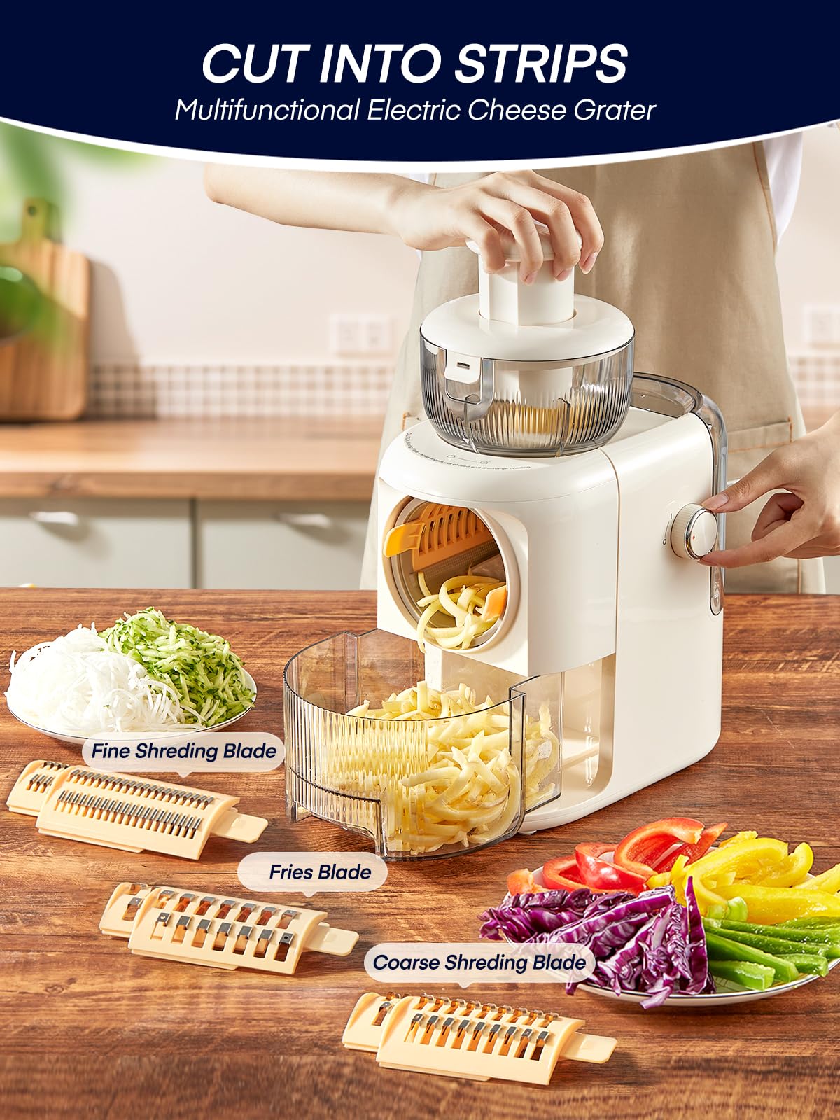 FOHERE Electric Cheese Grater, 6 in 1 Slicer Shredder for Kitchen