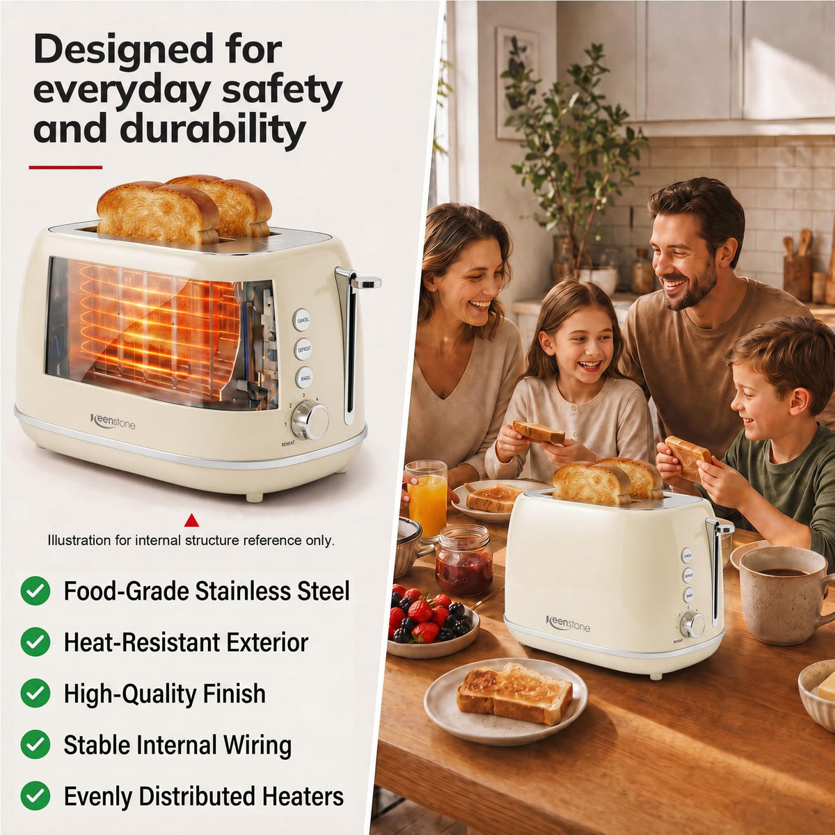 Retro 2-Slice Stainless Steel Toaster with 6 Browning Settings