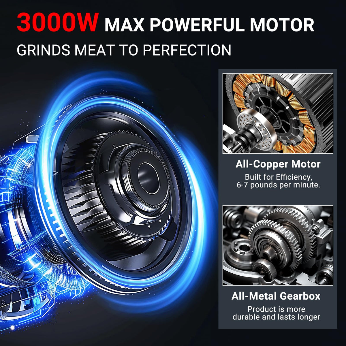 3000W Heavy-Duty Electric Meat Grinder with Sausage & Kubbe Attachments