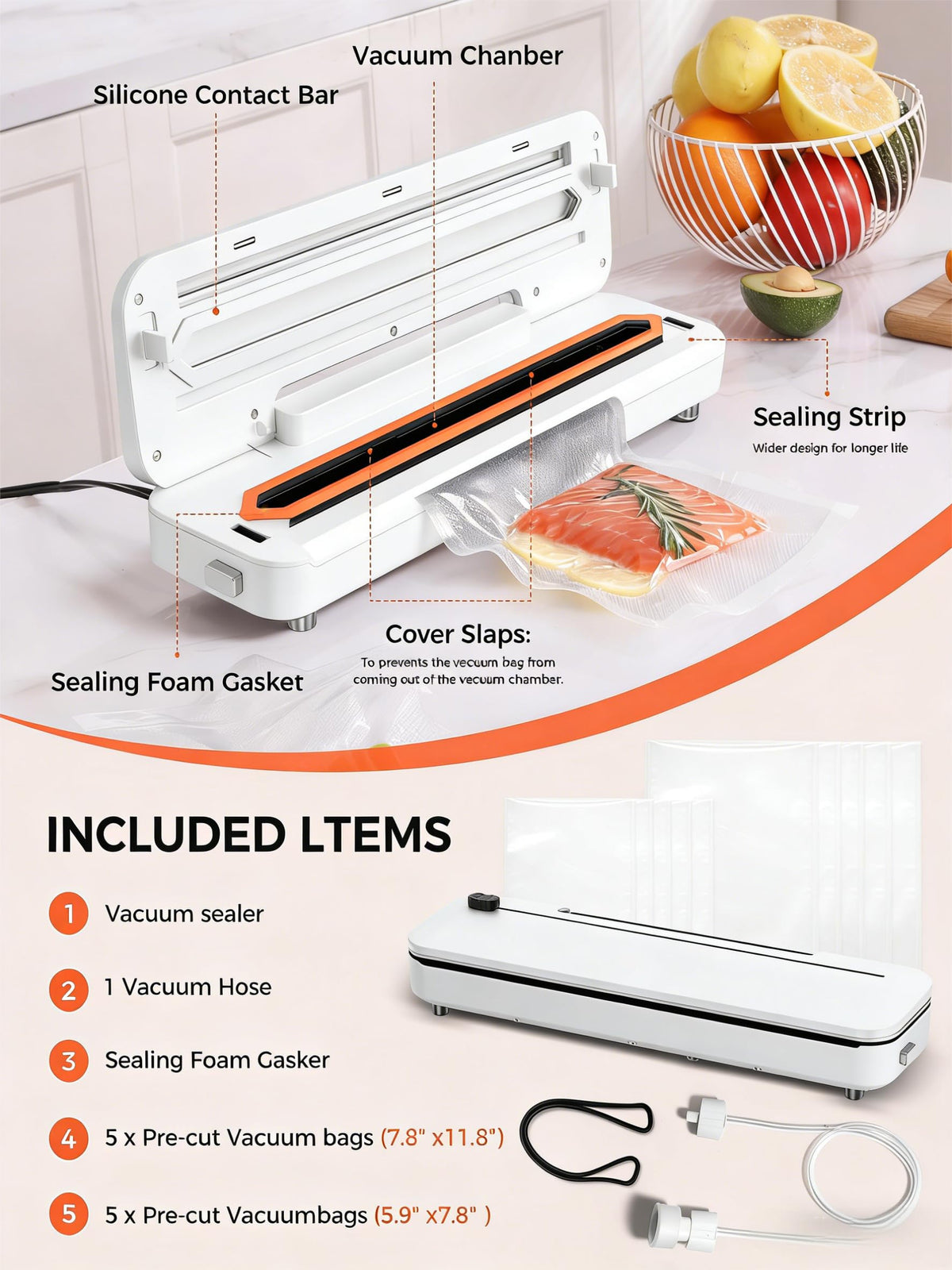 Vacuum Sealer Machine 75KPa, 6-in-1 Dry/Moist Modes, Digital Timer